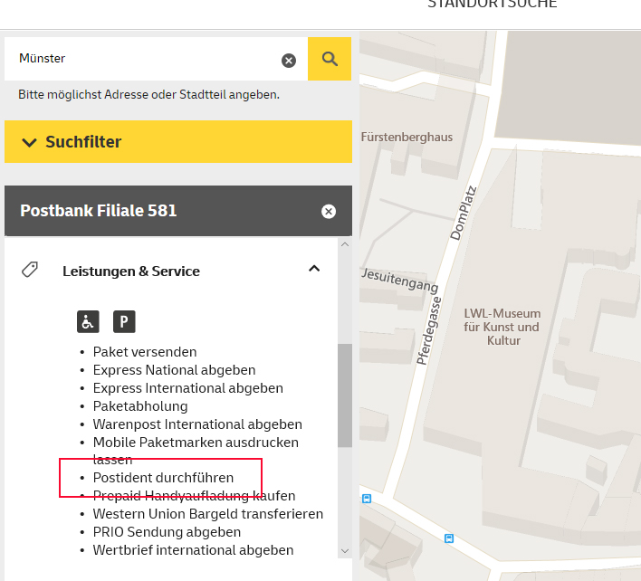 Abbildung: Postfilialfinder (Zum Vergrößern bitte klicken)